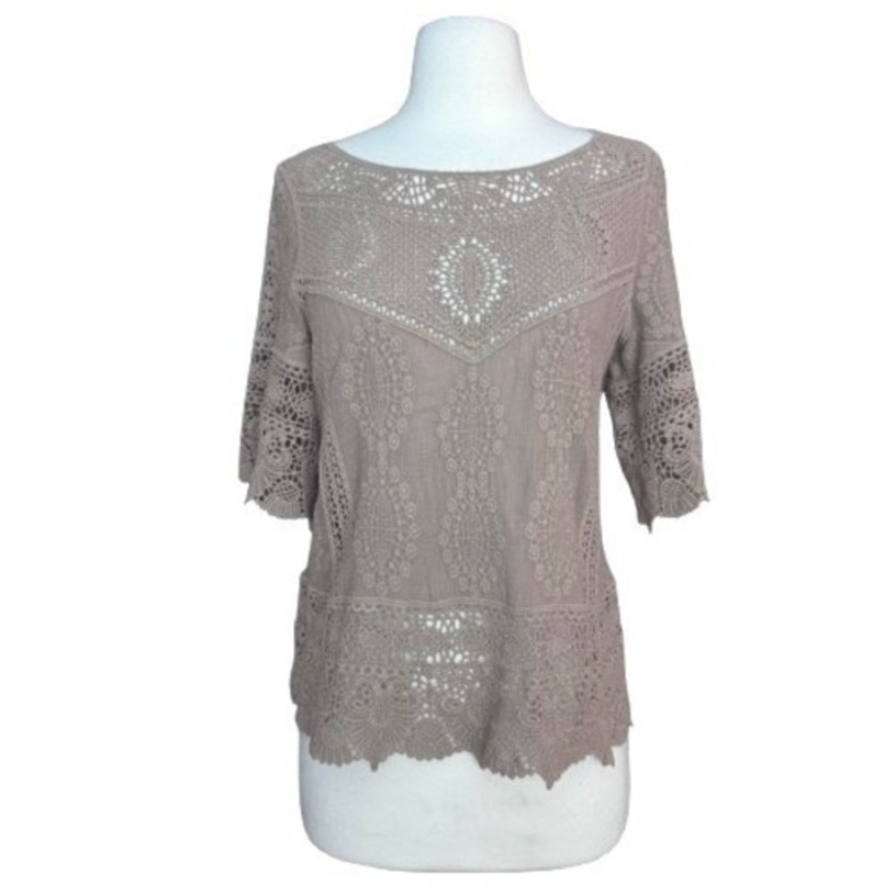 Women's XS Mocha Cotton Lace Crochet Top Bohemian Festival Cottage Core‎ Earthy